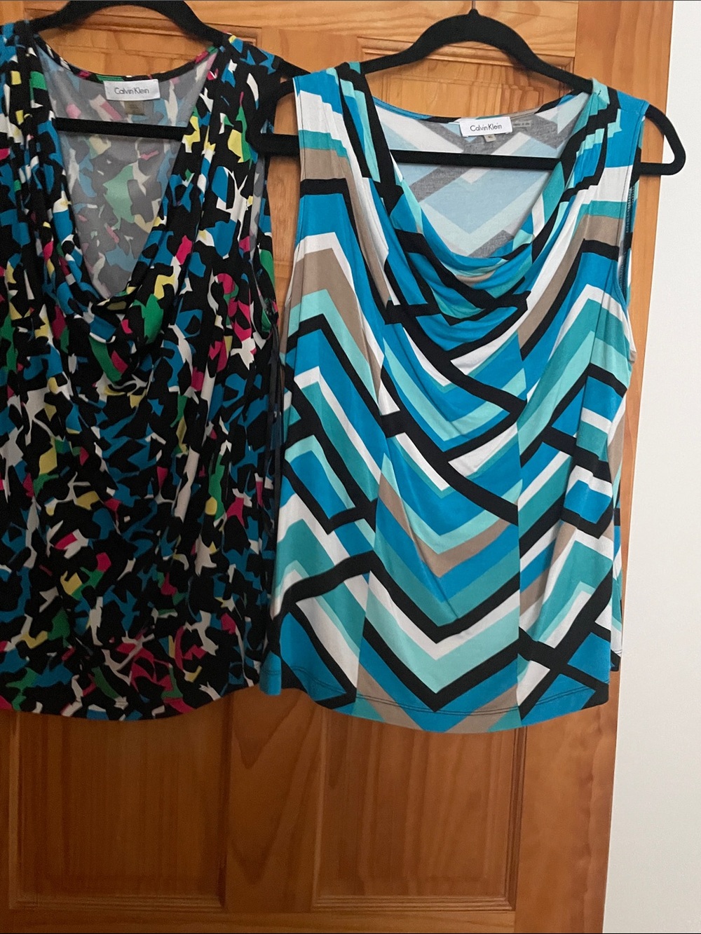 Calvin Klein Turquoise Chevron Cowl Neck and mosaic multicolored tops